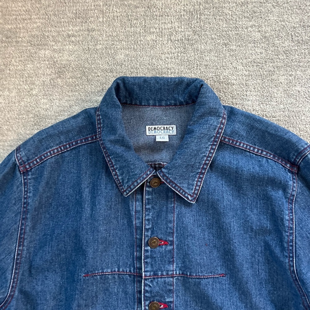 Democracy Buttondown Denim Jacket Sz. L - Picture 8 of 11